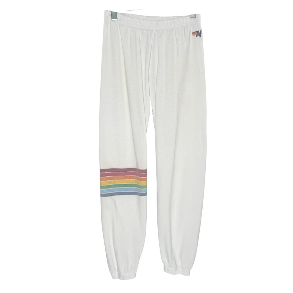 Aviator Nation Womens Rainbow Stitch Sweatpants M Off White Super Soft *flaw